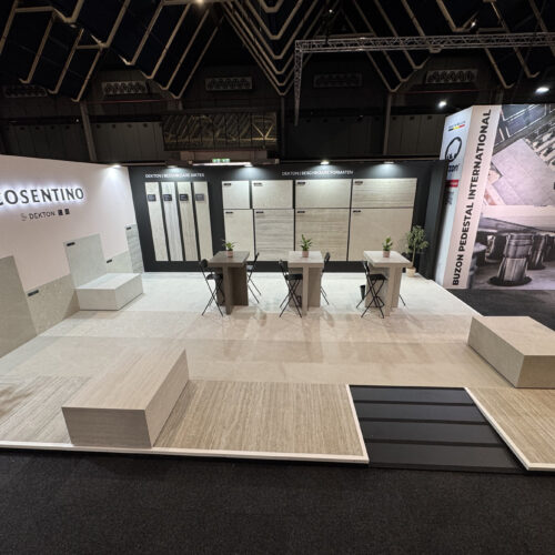 Fabricación y montaje Stand para COSENTINO - en la feria internacional BOUWBEURS 2025 celebrada en Utrech, a cargo de Grupo Arte